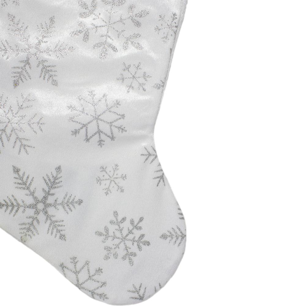 20" White and Silver Snowflakes Christmas Stocking. Picture 3