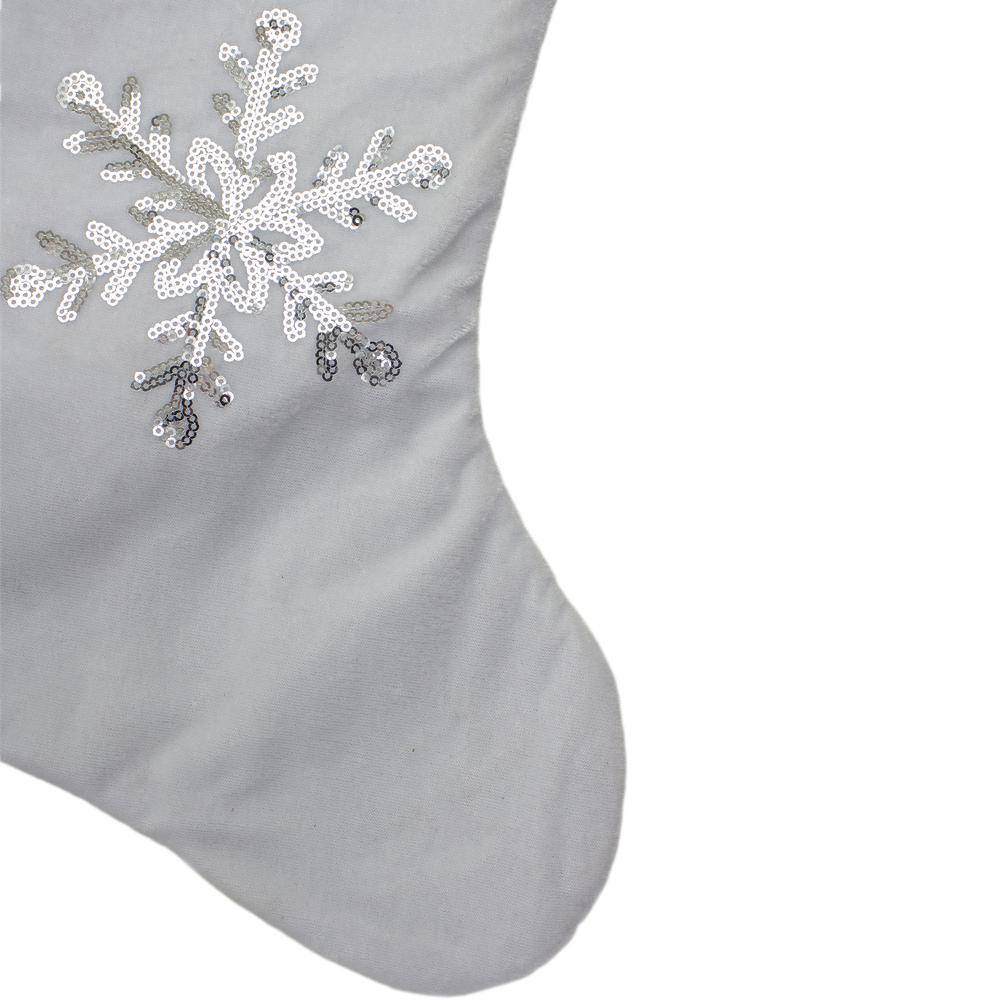 20" Silver and White Snowflake Christmas Stocking with Silver Cuff. Picture 3