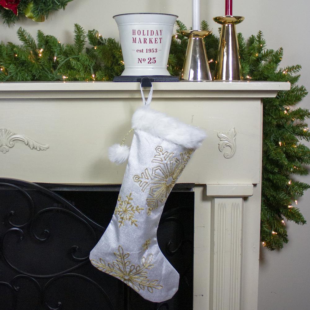 20" White with Gold Snowflakes Christmas Stocking with Cuff. Picture 2