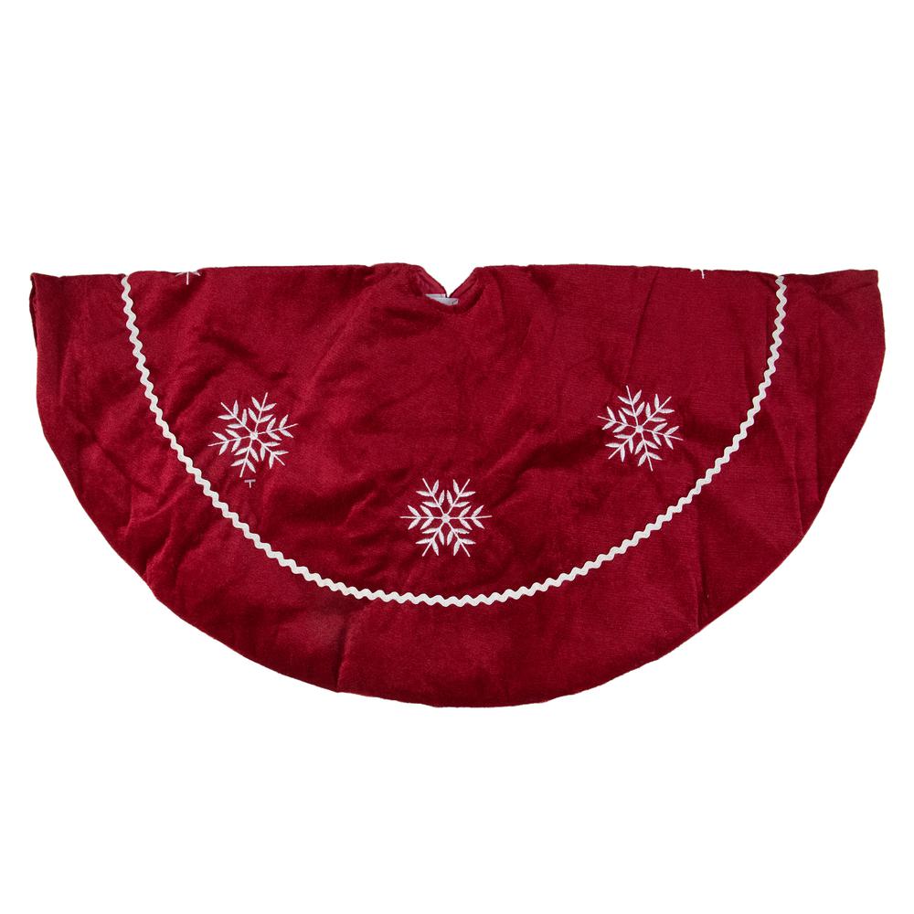 24" Crimson Red and White Snowflakes Christmas Tree Skirt. Picture 2