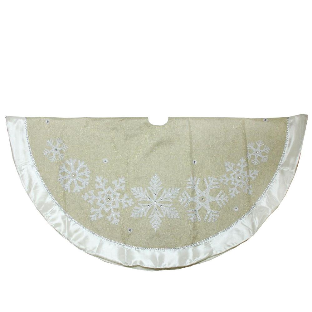 48" Gold and Silver Bordered Snowflake Christmas Tree Skirt. Picture 2