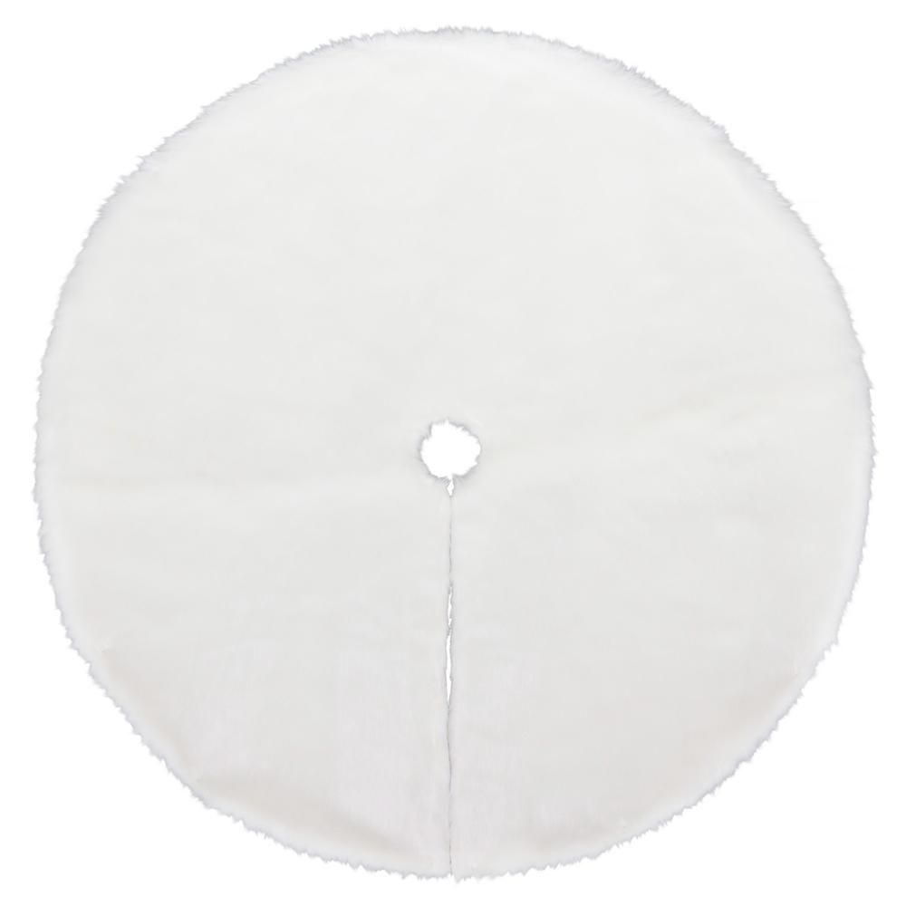 48" White Plush Solid Round Christmas Tree Skirt. Picture 3