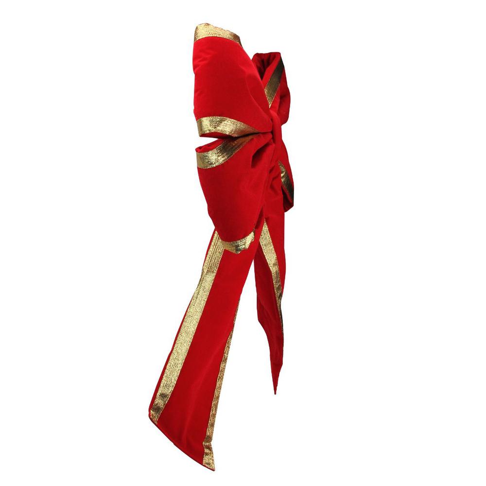 31" Red and Gold Loop Velveteen Trim Christmas Bow. Picture 3