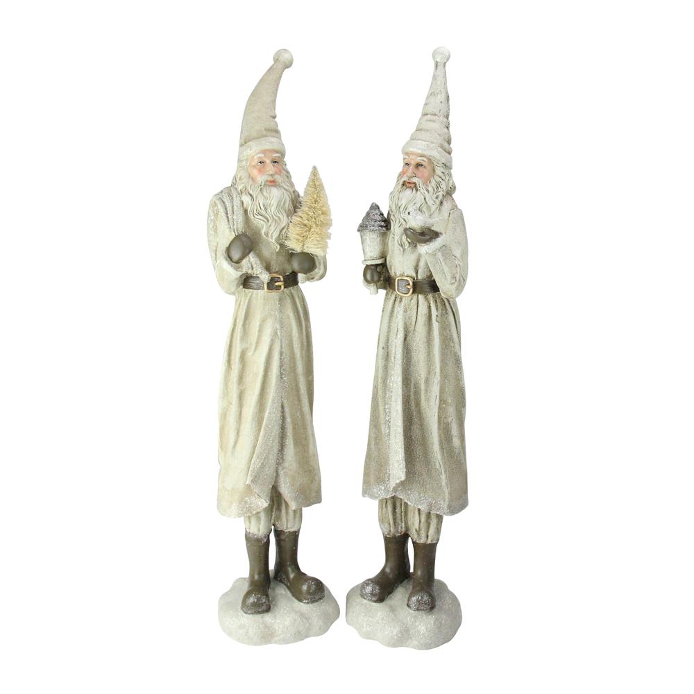 Set of 2 Beige Old World Santa Claus Christmas Tabletop Figures 25". Picture 1