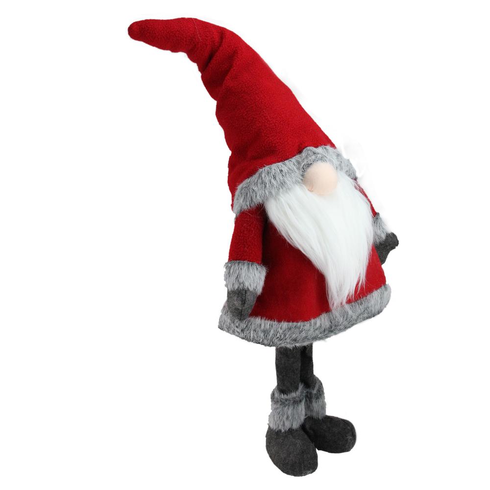 28" Red Standing Christmas Santa Claus Gnome with Gray Faux Fur Trim. Picture 2
