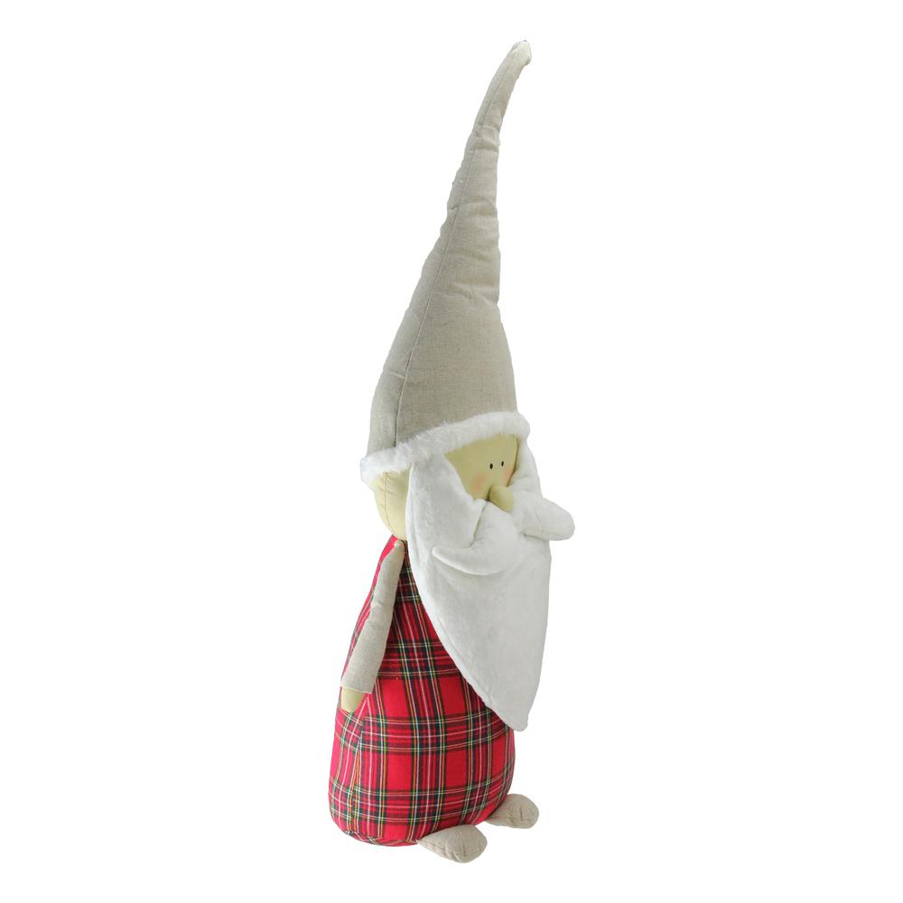 19" Red and White Plaid Blushing Santa Gnome Tabletop Decor. Picture 2