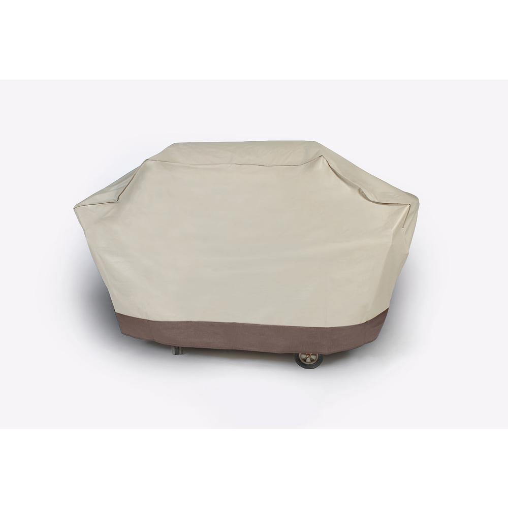 Durable Outdoor Patio Full Embossed Vinyl Premium Gas Grill Cover - Taupe. Picture 1