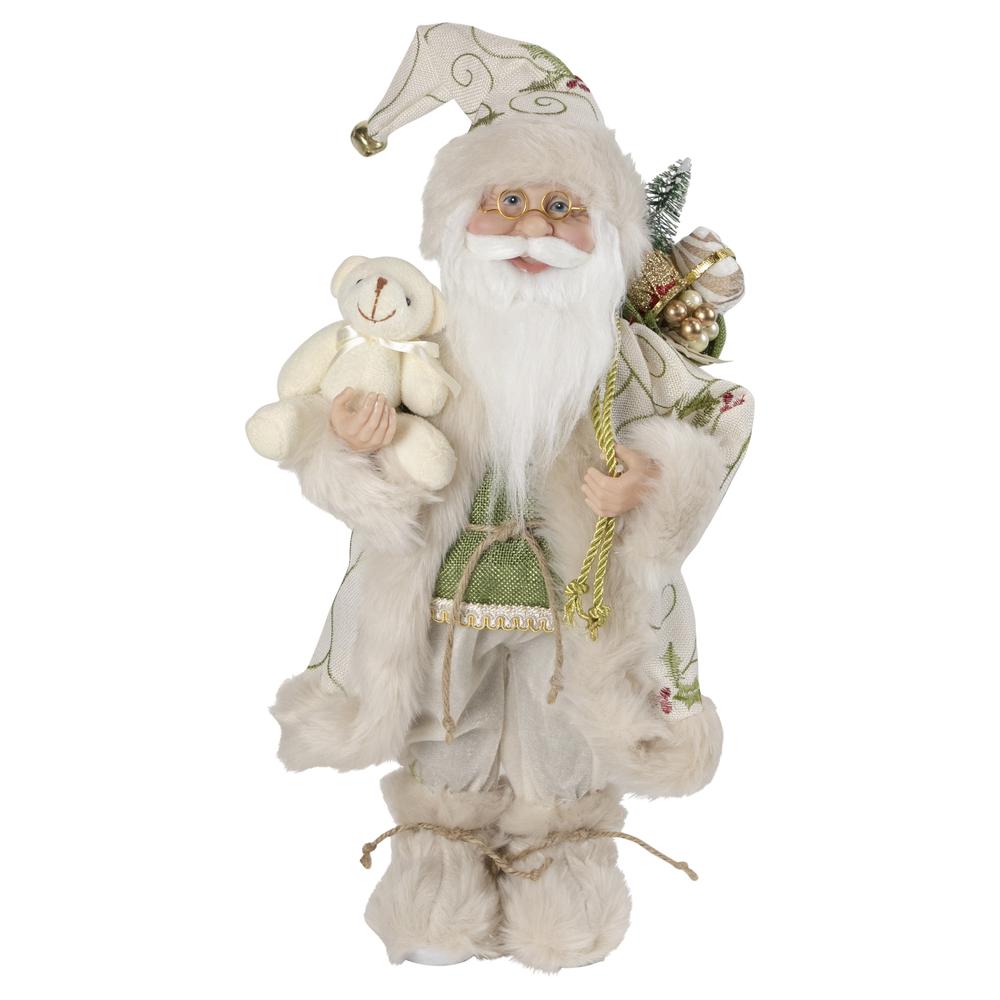 16" Holly and Berries Santa Claus with Teddy Bear Christmas Figure. The main picture.
