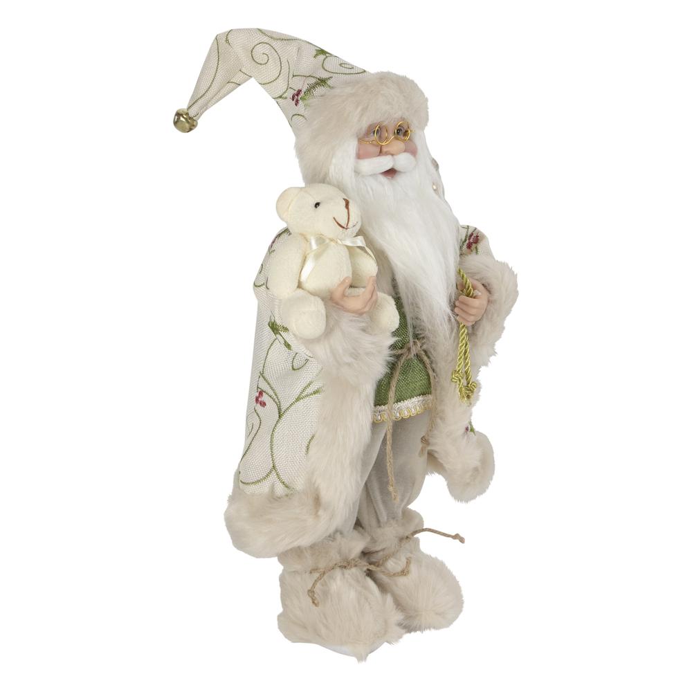16" Holly and Berries Santa Claus with Teddy Bear Christmas Figure. Picture 3