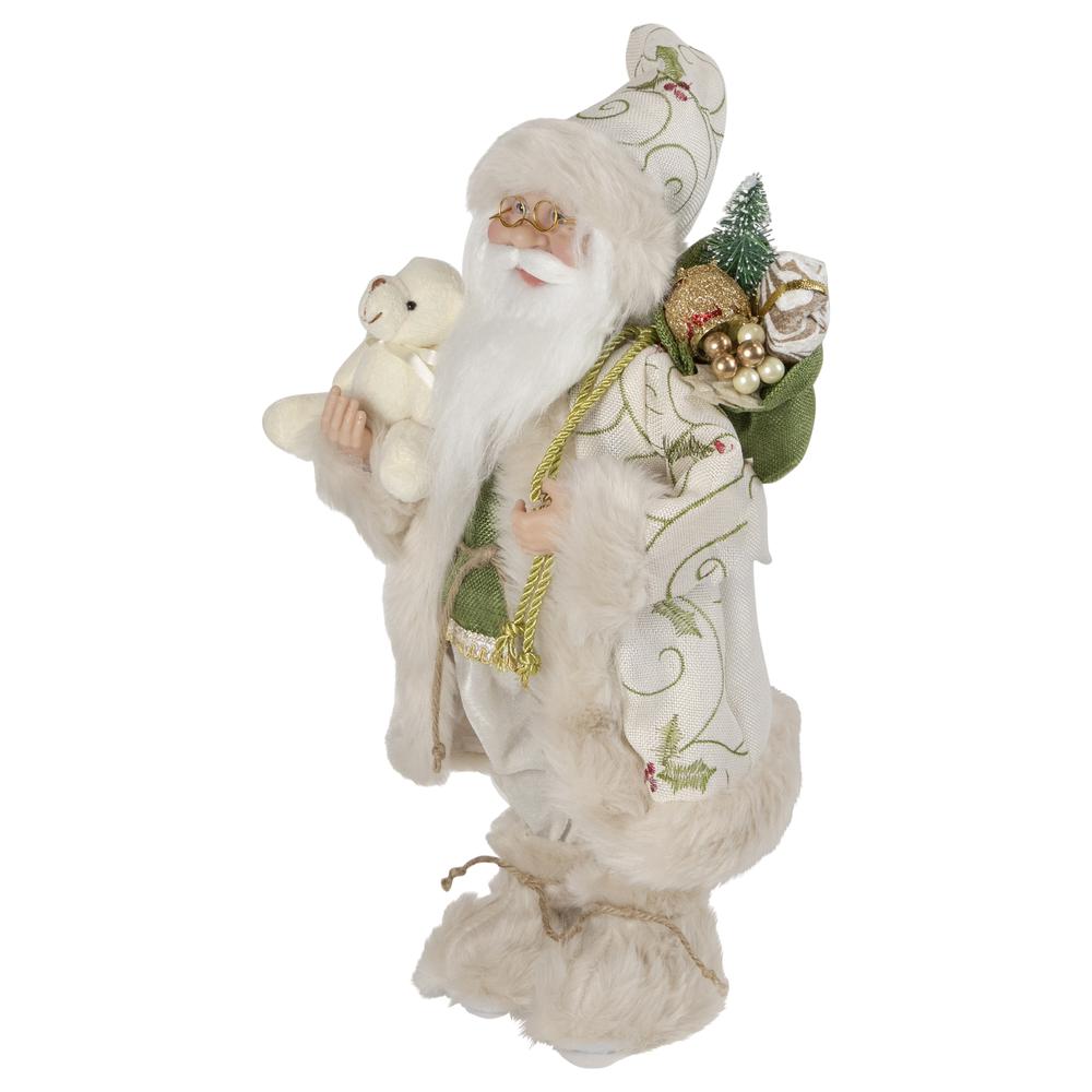 16" Holly and Berries Santa Claus with Teddy Bear Christmas Figure. Picture 4
