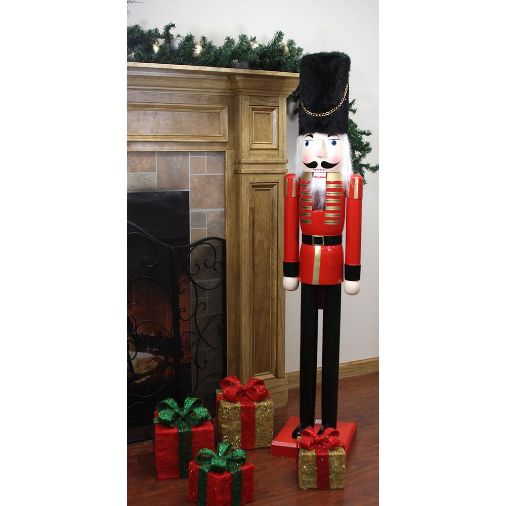 5' Commercial Size Wooden Red and Black Christmas Nutcracker Soldier. Picture 2