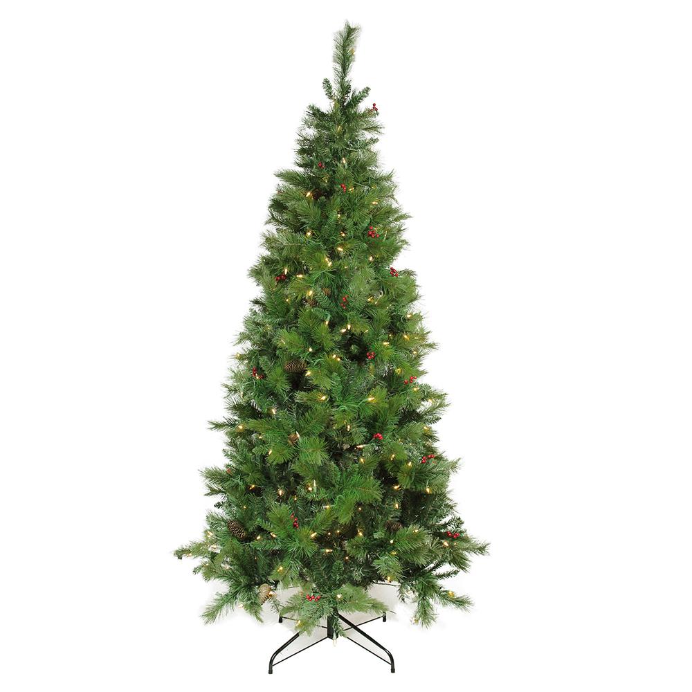 7' Pre-Lit Slim Mount Beacon Pine Artificial Christmas Tree - Multicolor LED Lights. Picture 1