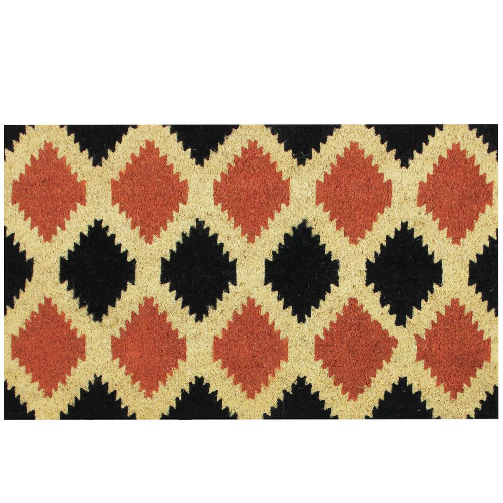 Orange and Black Diamond Pattern with Cream Accent Autumn Doormat 29 x 17. Picture 1