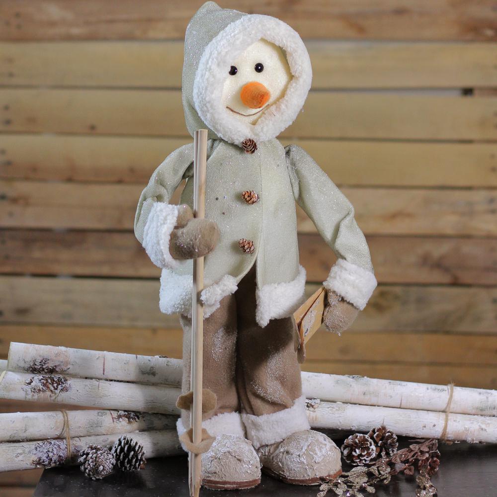 21.5" White and Brown Skiing Snowman Christmas Figure Decoration. Picture 3