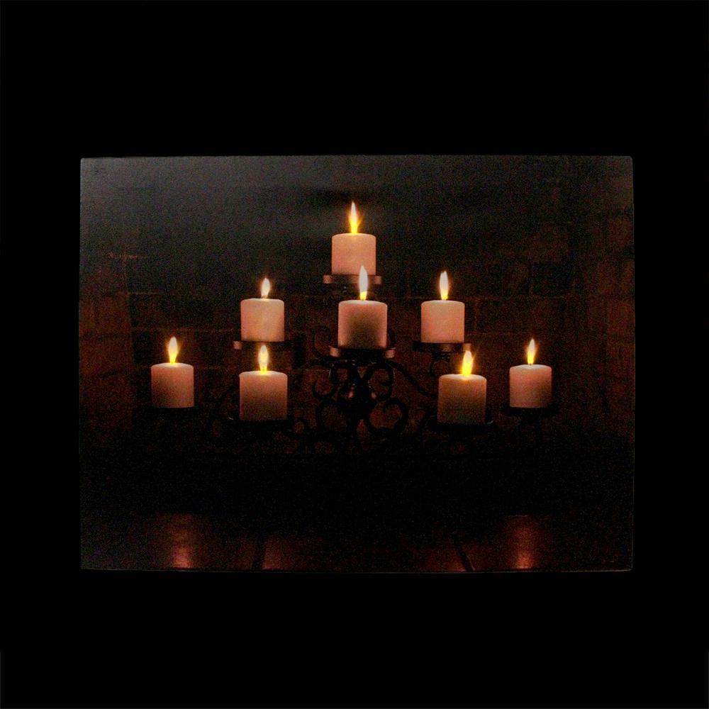 LED Lighted Flickering Rustic Fireplace Candles Canvas Wall Art 11.75" x 15.75". Picture 2