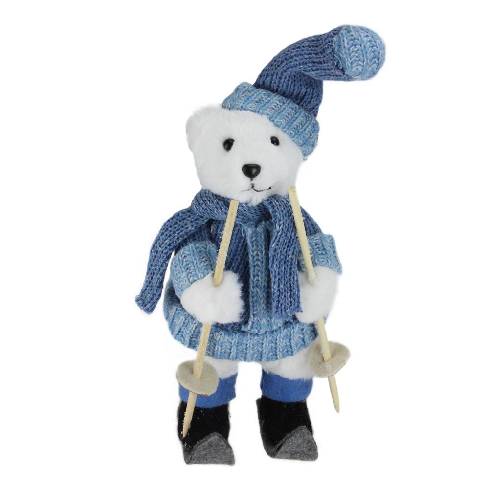 15" White and Blue Skiing Bear Christmas Tabletop Figurine. The main picture.