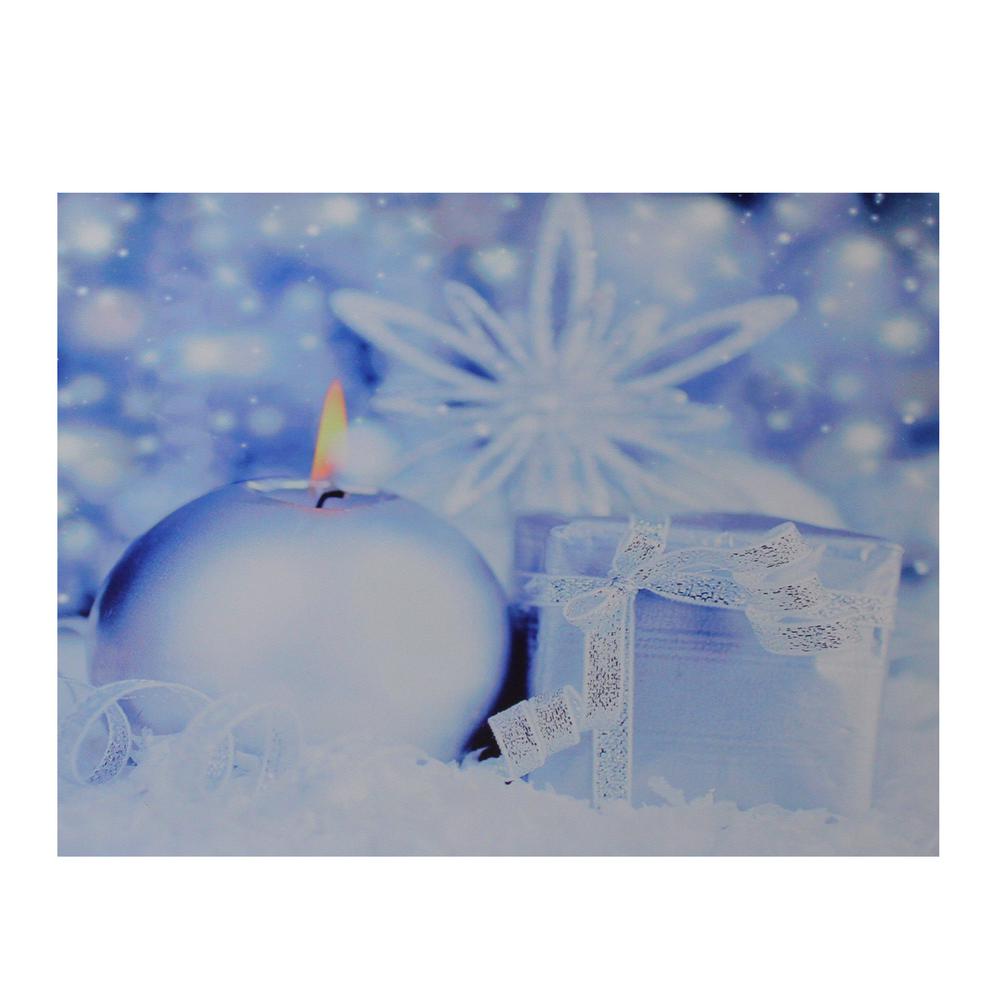LED Lighted Candle and Gift Wintry Scene Christmas Canvas Wall Art 12" x 15.75". Picture 1