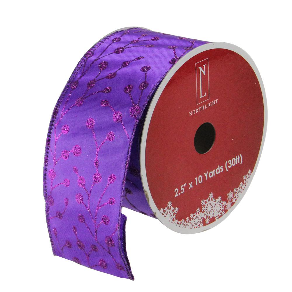 Pack of 12 Shimmering Purple Christmas Tree Wired Craft Ribbons - 2.5" x 120 Yards. The main picture.