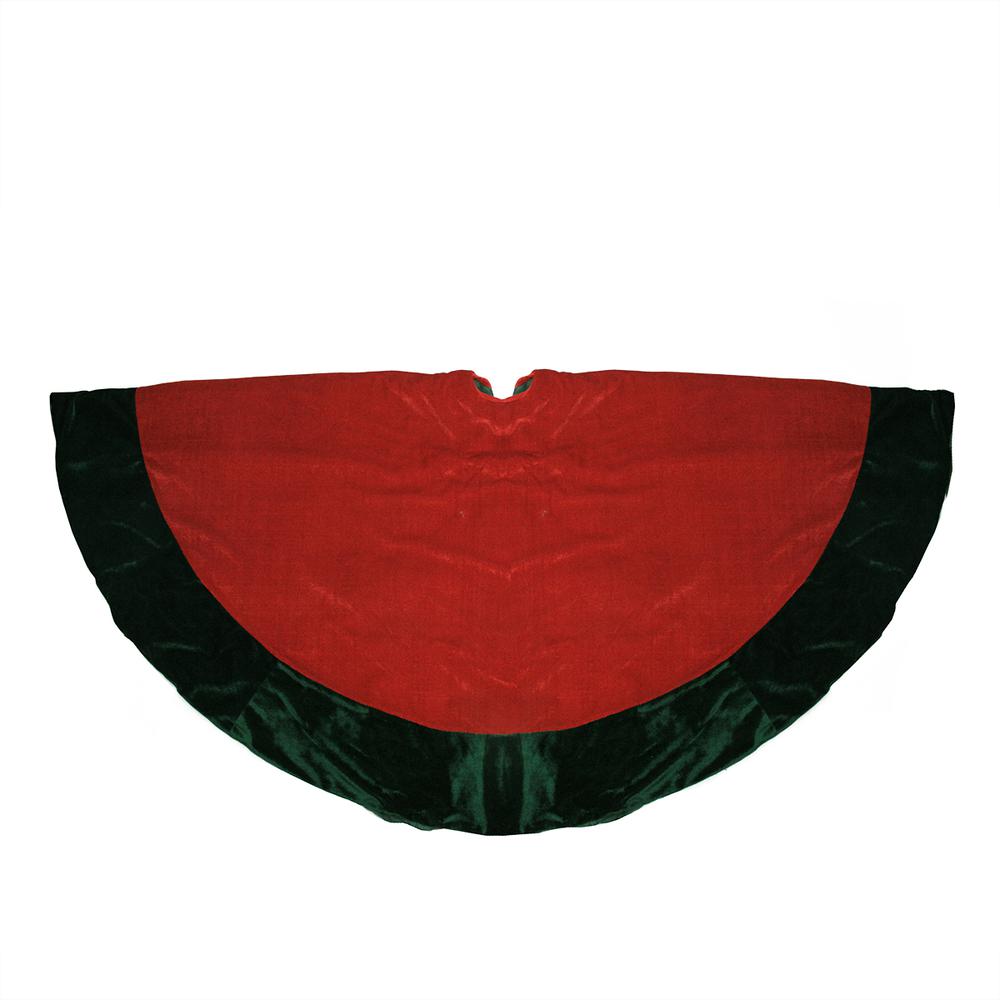 60" Red and Green Traditional Christmas Tree Skirt. Picture 1
