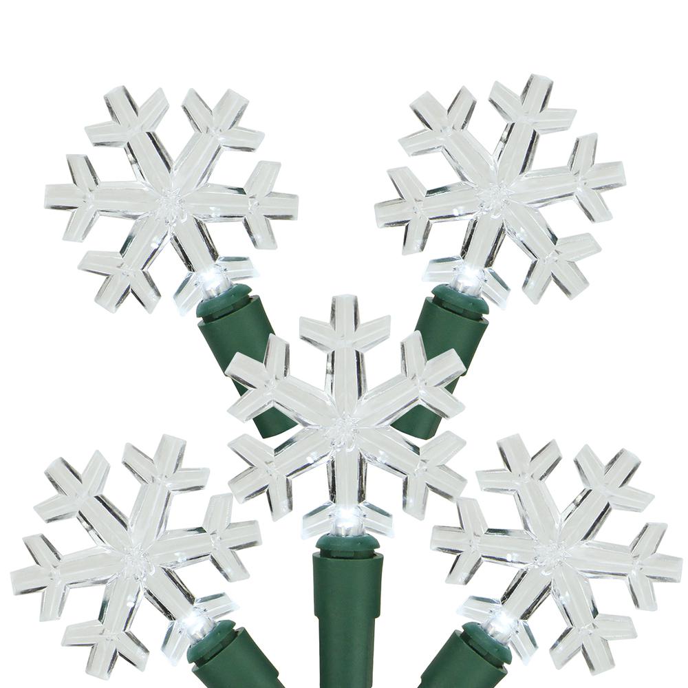 20-Count White LED Snowflake Christmas Light Set - 6 ft Green Wire. Picture 1