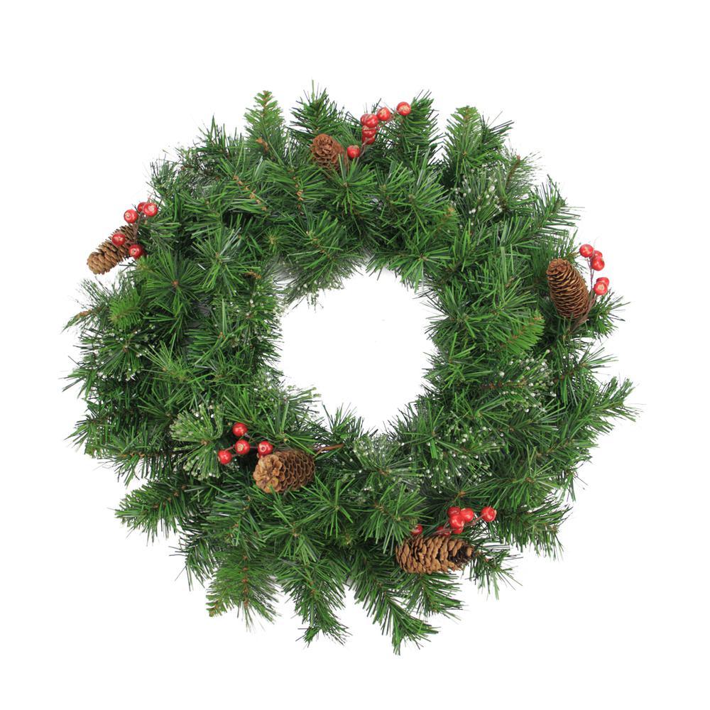 Iced Mixed Pine and Berry with Pine Cone Artificial Christmas Wreath - 24-Inch  Unlit. Picture 1