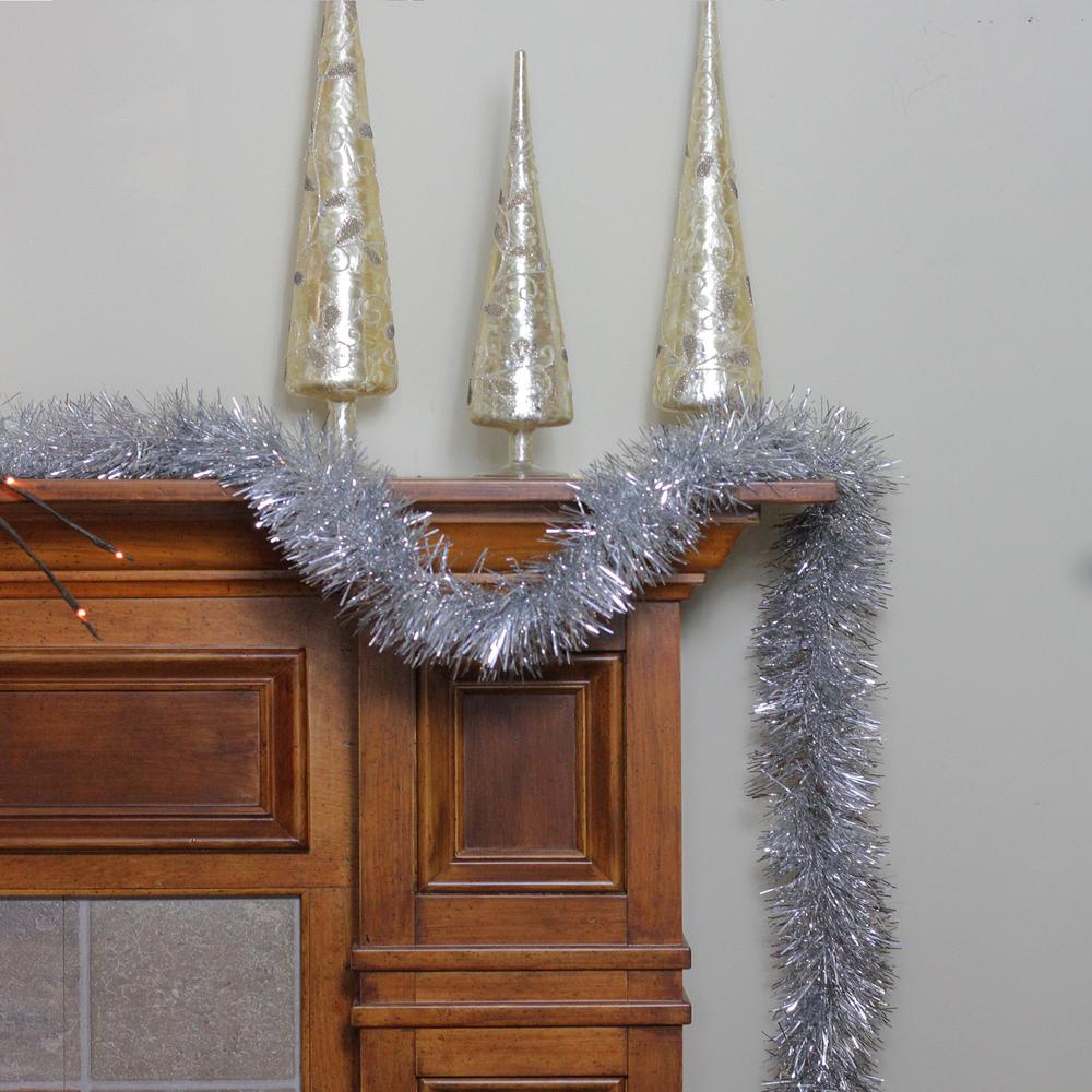 50' Traditional Shiny Silver 6 Ply Christmas Foil Tinsel Garland - Unlit. Picture 3