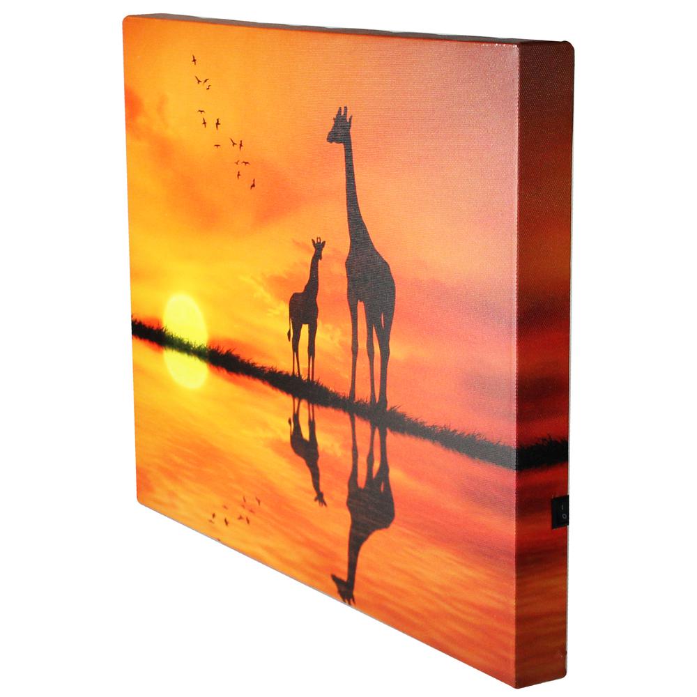 Safari Sunset LED Back Lit Giraffe and Baby Canvas Wall Art 11.75" x 15.75". Picture 3