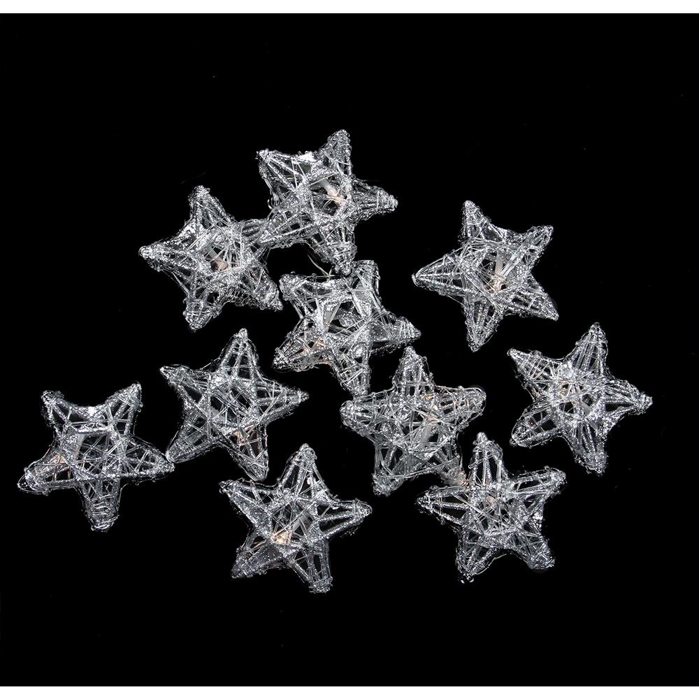 10 Battery Operated Clear LED Spun Glass Star Christmas Lights. Picture 1