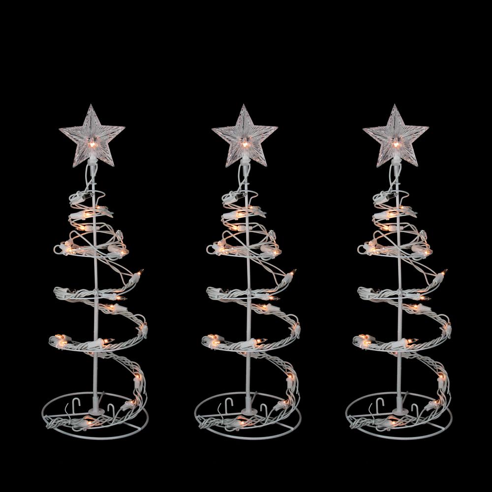 Set of 3 White Clear Lighted Spiral Cone Walkway Christmas Trees Outdoor Decor 18". Picture 2