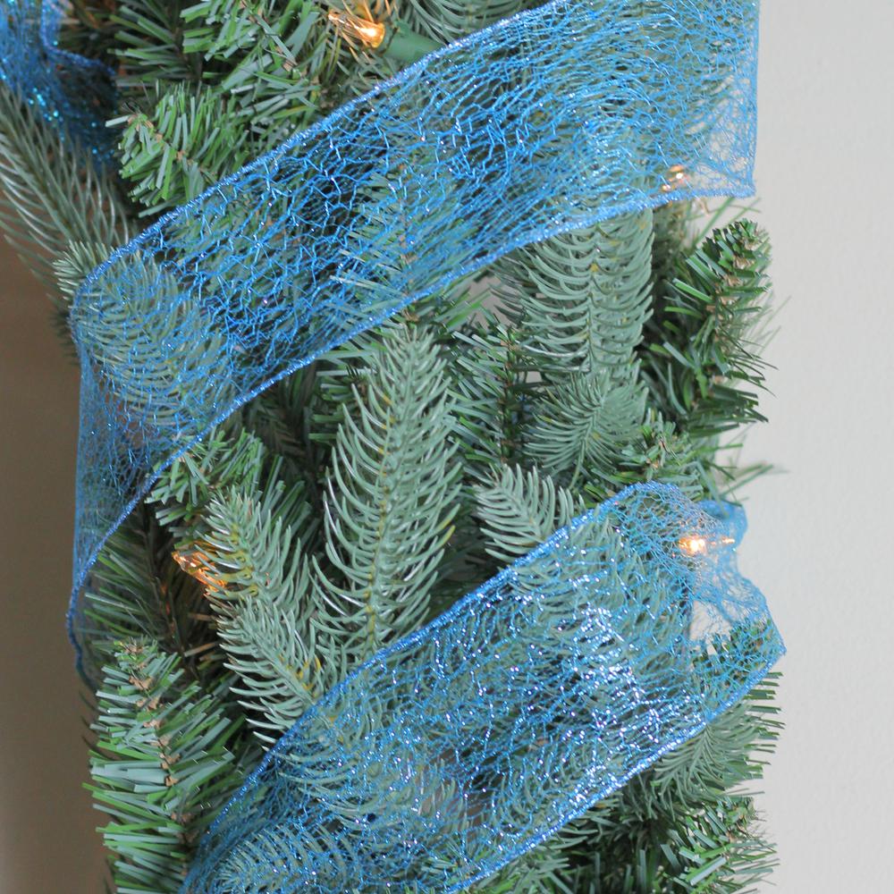 Club Pack of 12 Glittering Blue Wired Christmas Craft Ribbon Spools - 2.5" x 10 Yards. Picture 3