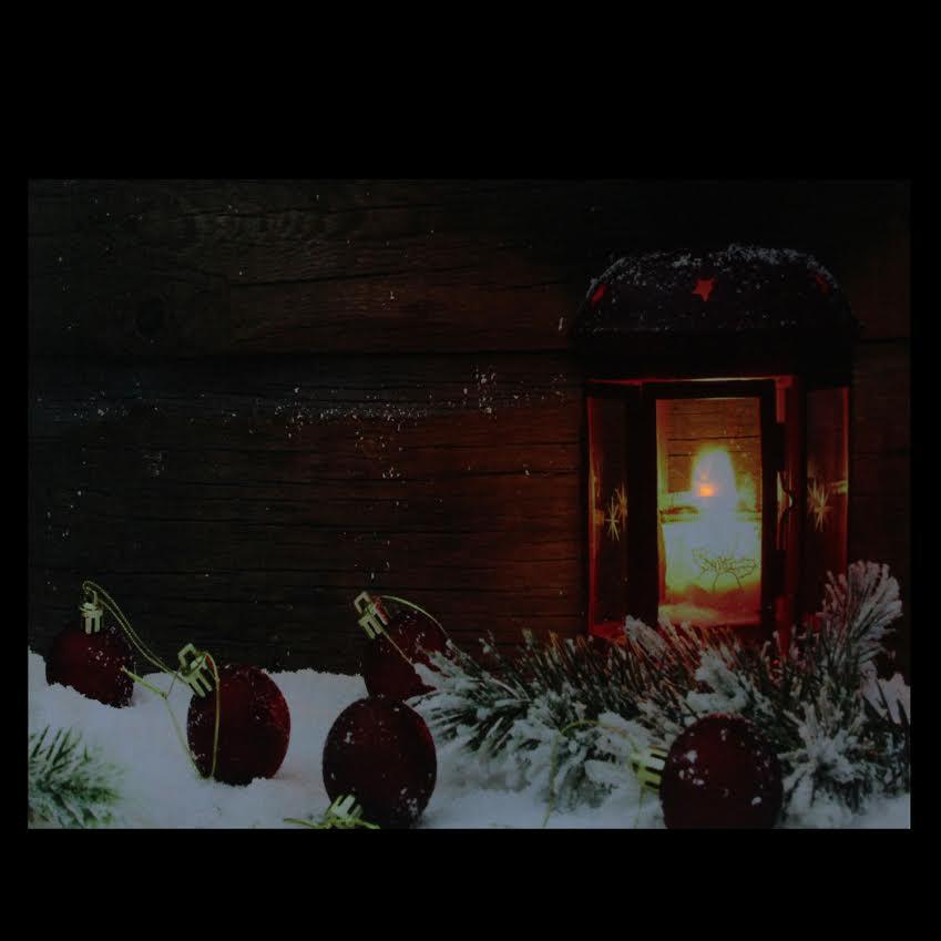 LED Lighted Candle Lantern in the Wintry Outdoors Christmas Canvas Wall Art 12" x 15.75". Picture 3