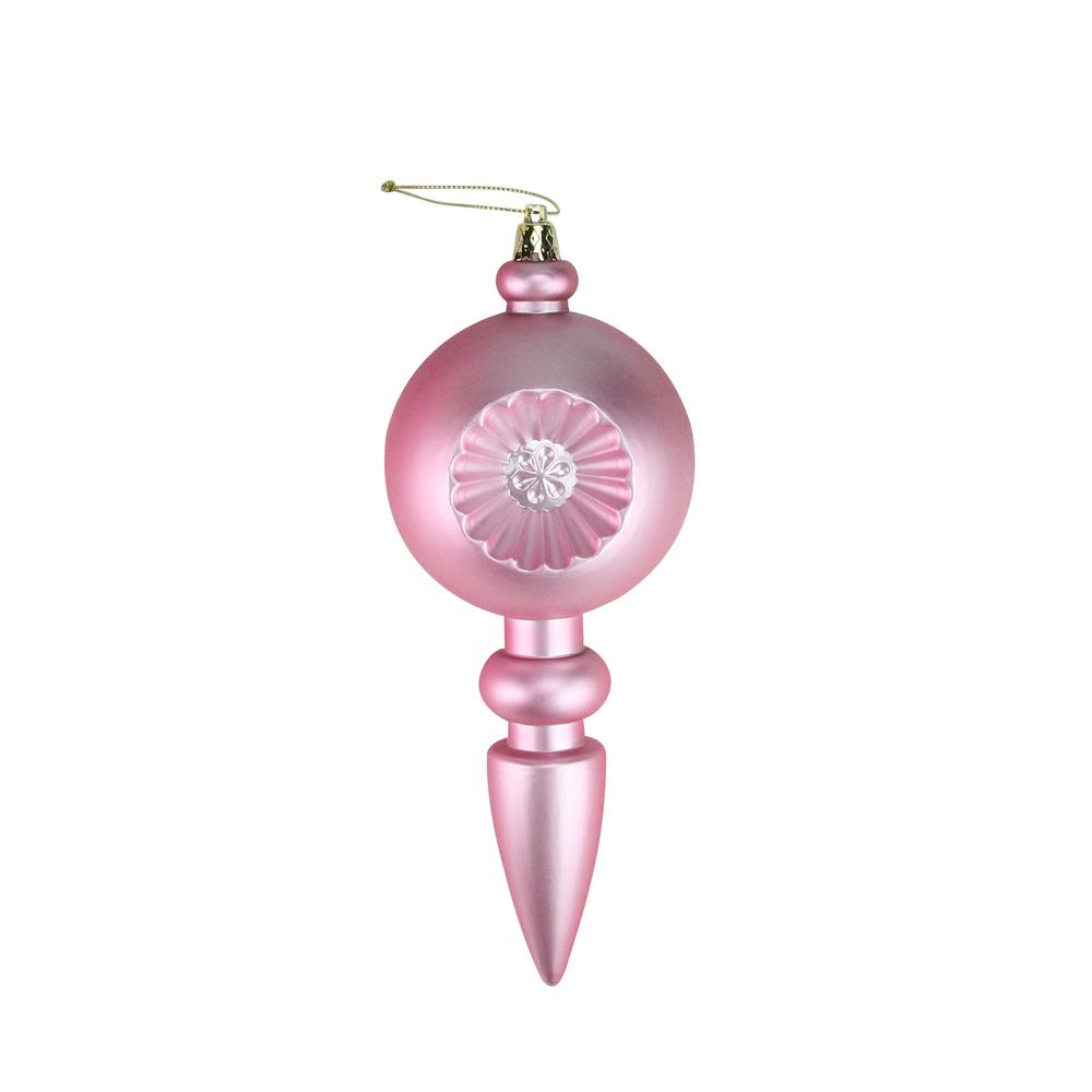 4ct Bubblegum Pink Shatterproof Matte Retro Reflector Christmas Finial Ornaments 7.5". Picture 1