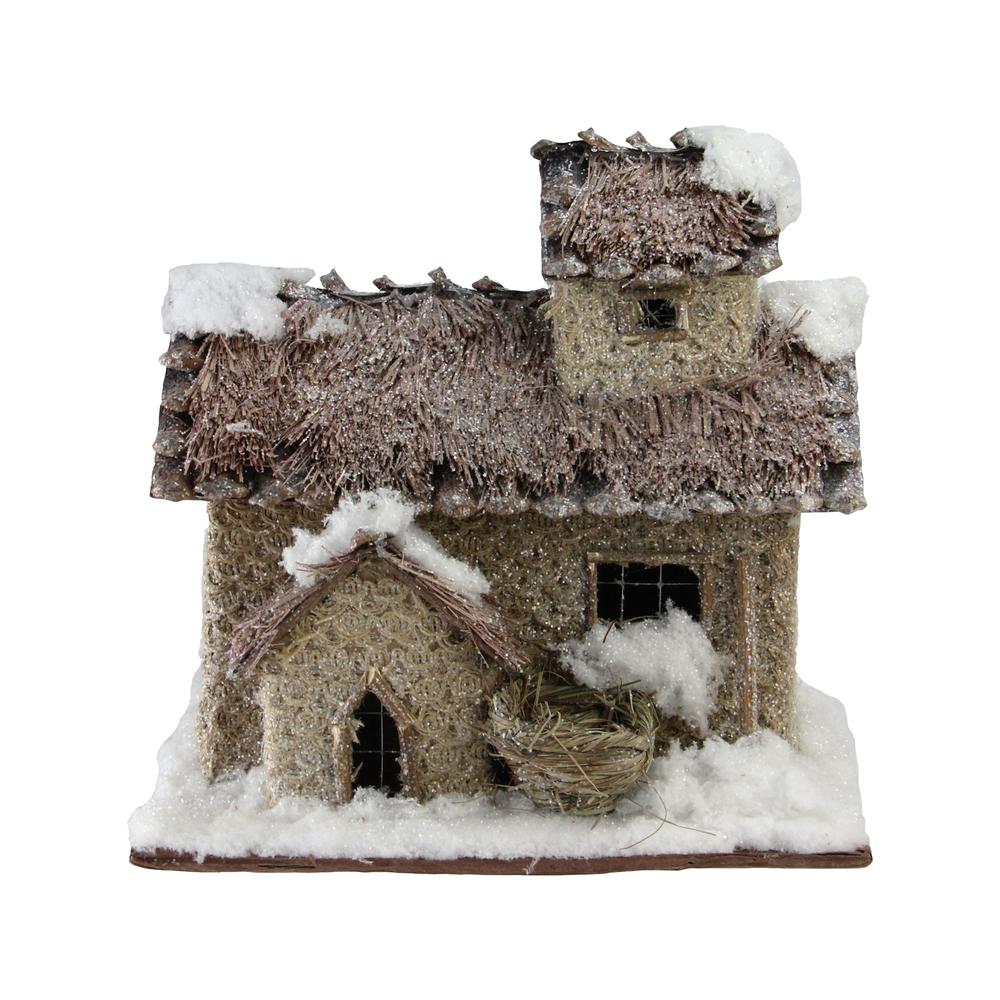 9.25" Brown and Beige Two Story Snowy Cabin Christmas Tabletop Decor. Picture 1