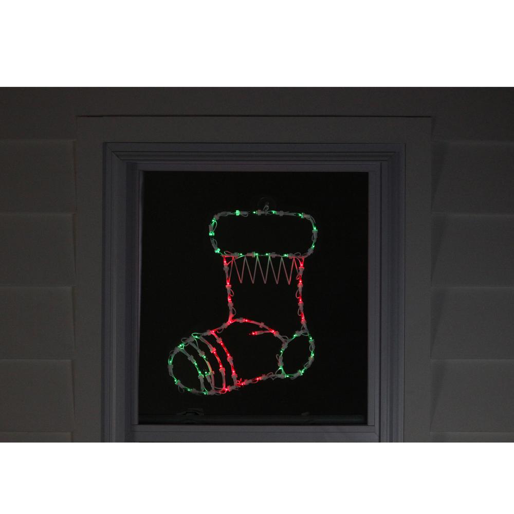 18" Red and Green Lighted Stocking Silhouette Window Christmas Decoration. Picture 3
