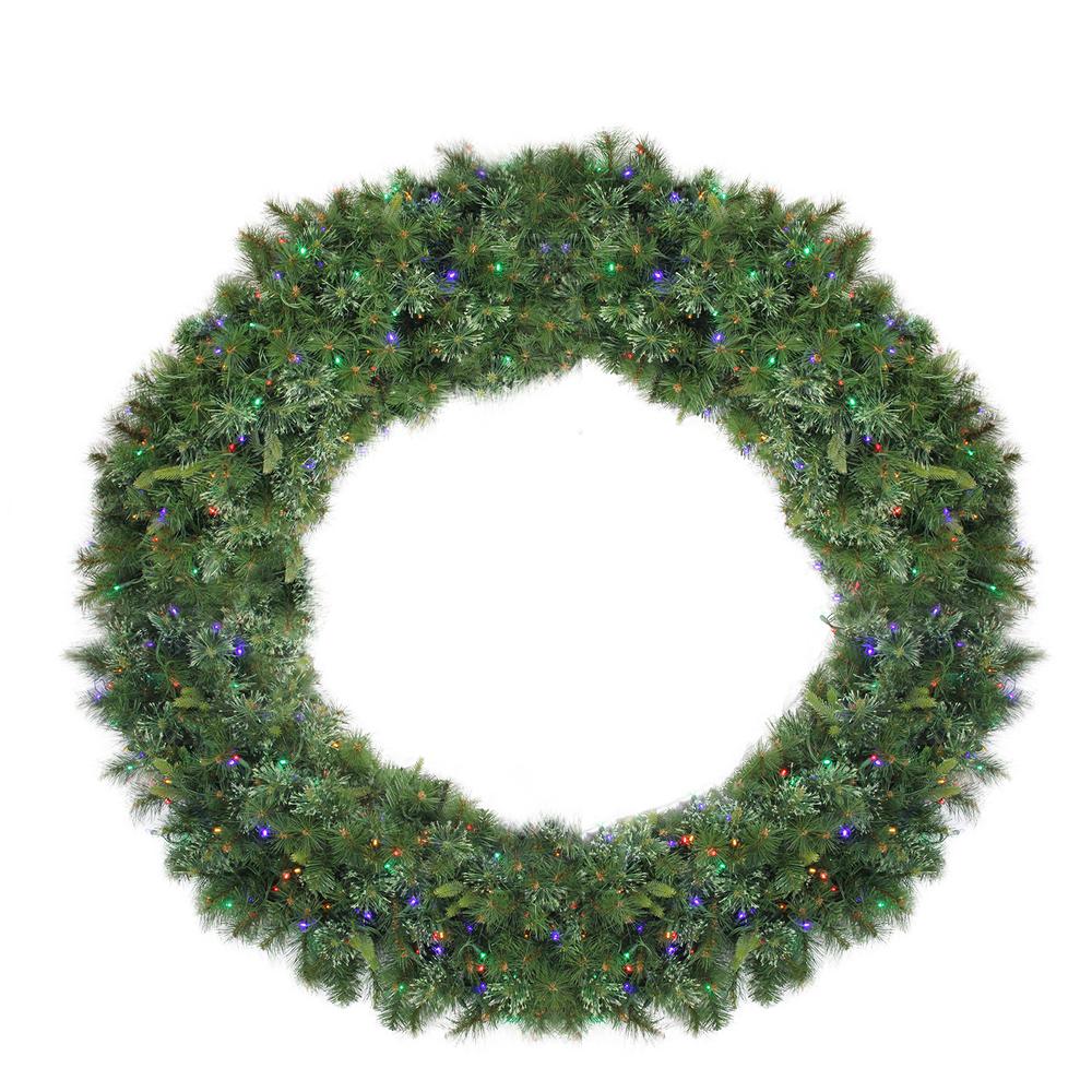 Ashcroft Cashmere Pine Commercial Christmas Wreath - 72-Inch Multi LED Lights. Picture 1