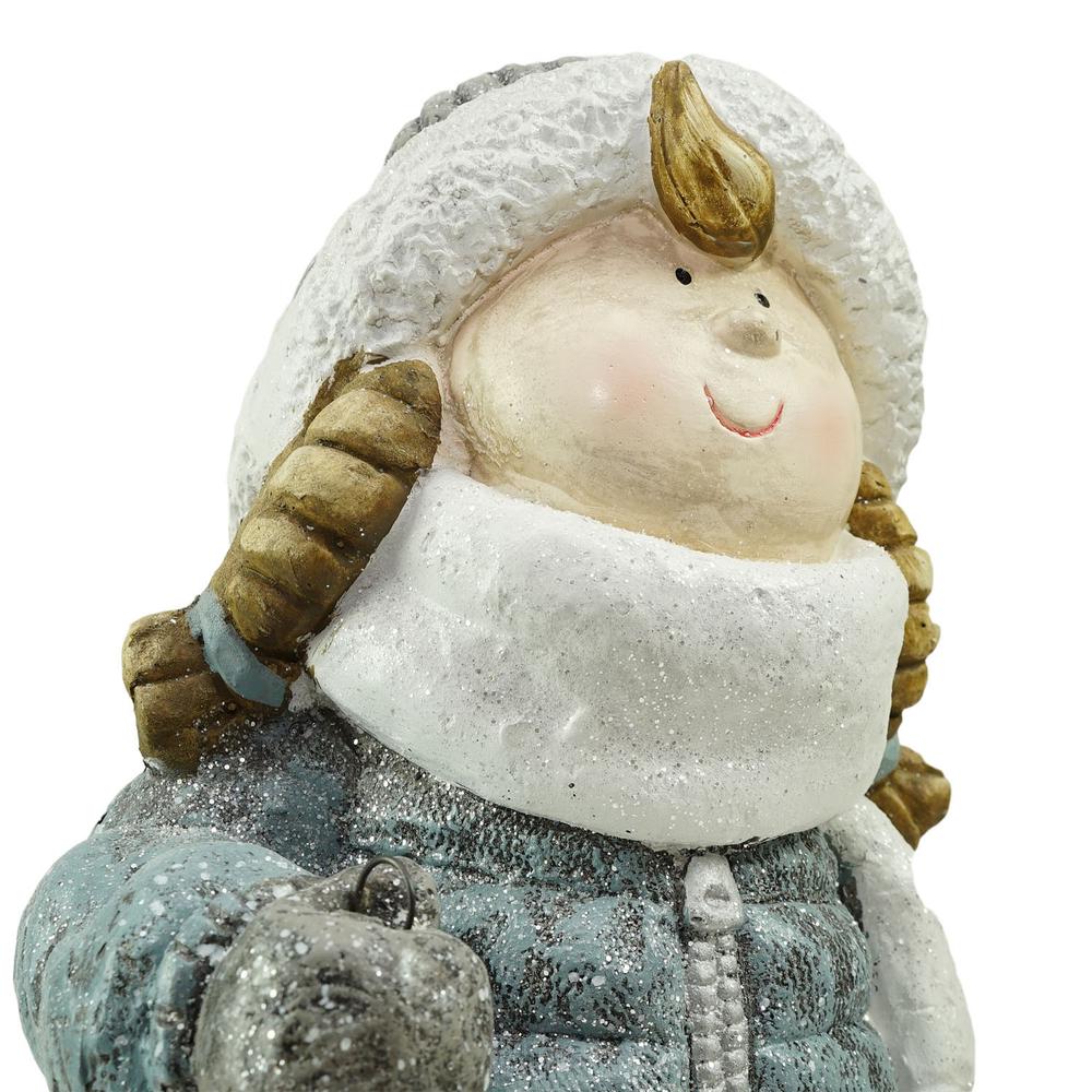 18" Snowy Woodlands Little Girl Holding Tea Light Lantern Christmas Figurine. Picture 2