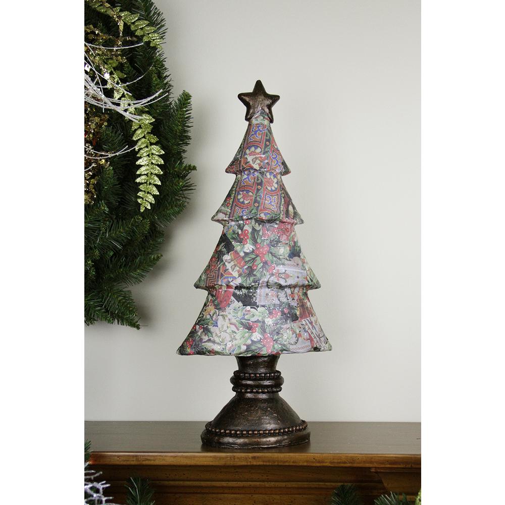 20" Black and Red Victorian Holly Berry Decoupage Christmas Tree Tabletop Decor. Picture 1