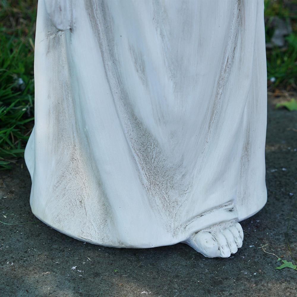 20.5" White Standing Angel Holding a Bird Outdoor Garden Statue. Picture 4