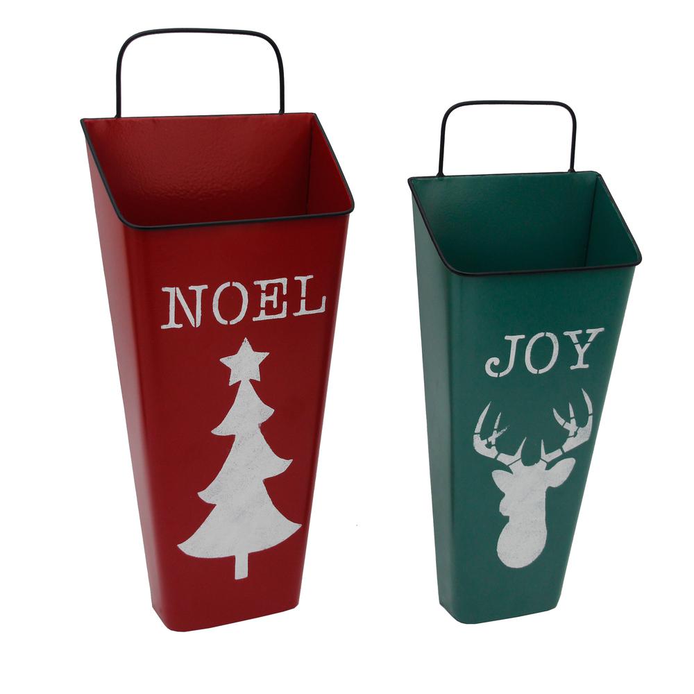 Set of 2 Red Noel and Green Joy Christmas Container Wall Hangings 19.75". Picture 1