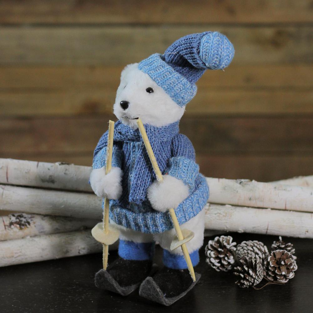 15" White and Blue Skiing Bear Christmas Tabletop Figurine. Picture 3