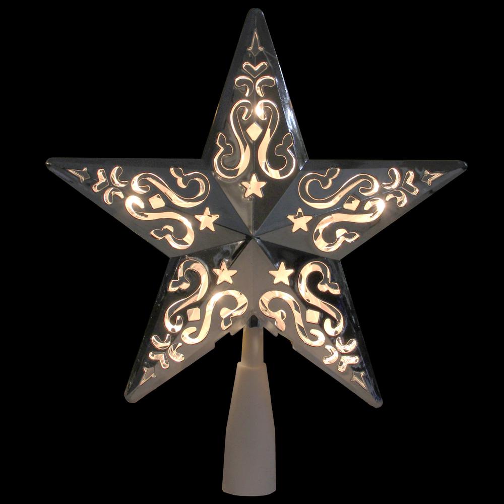 8.25" Silver Scroll Star Lighted Christmas Tree Topper - Clear Lights. Picture 2