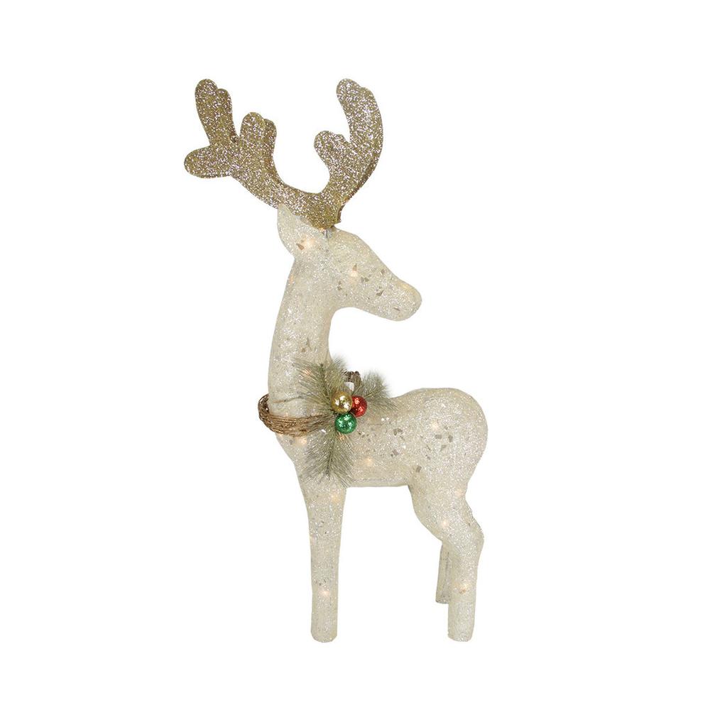 37.5" Lighted White and Gold Reindeer Outdoor Christmas Decoration. Picture 1