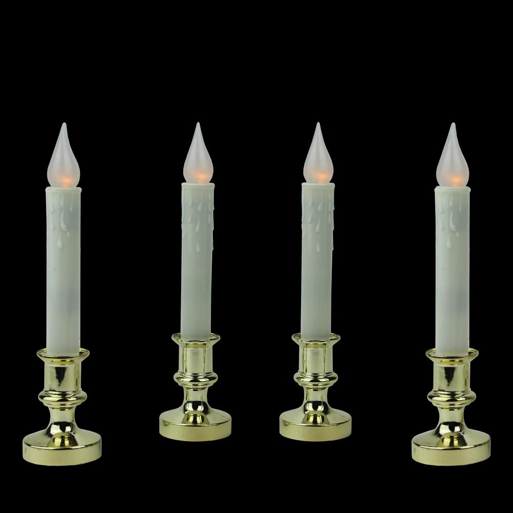 Set of 4 White and Gold LED C5 Flickering Window Christmas Candle Lamp with Timer 8.5". Picture 2