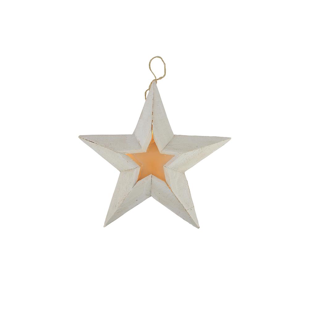 11.5" Pre-Lit Battery Operated Warm Clear LED Country Rustic White Wooden Star Christmas Decoration. Picture 1