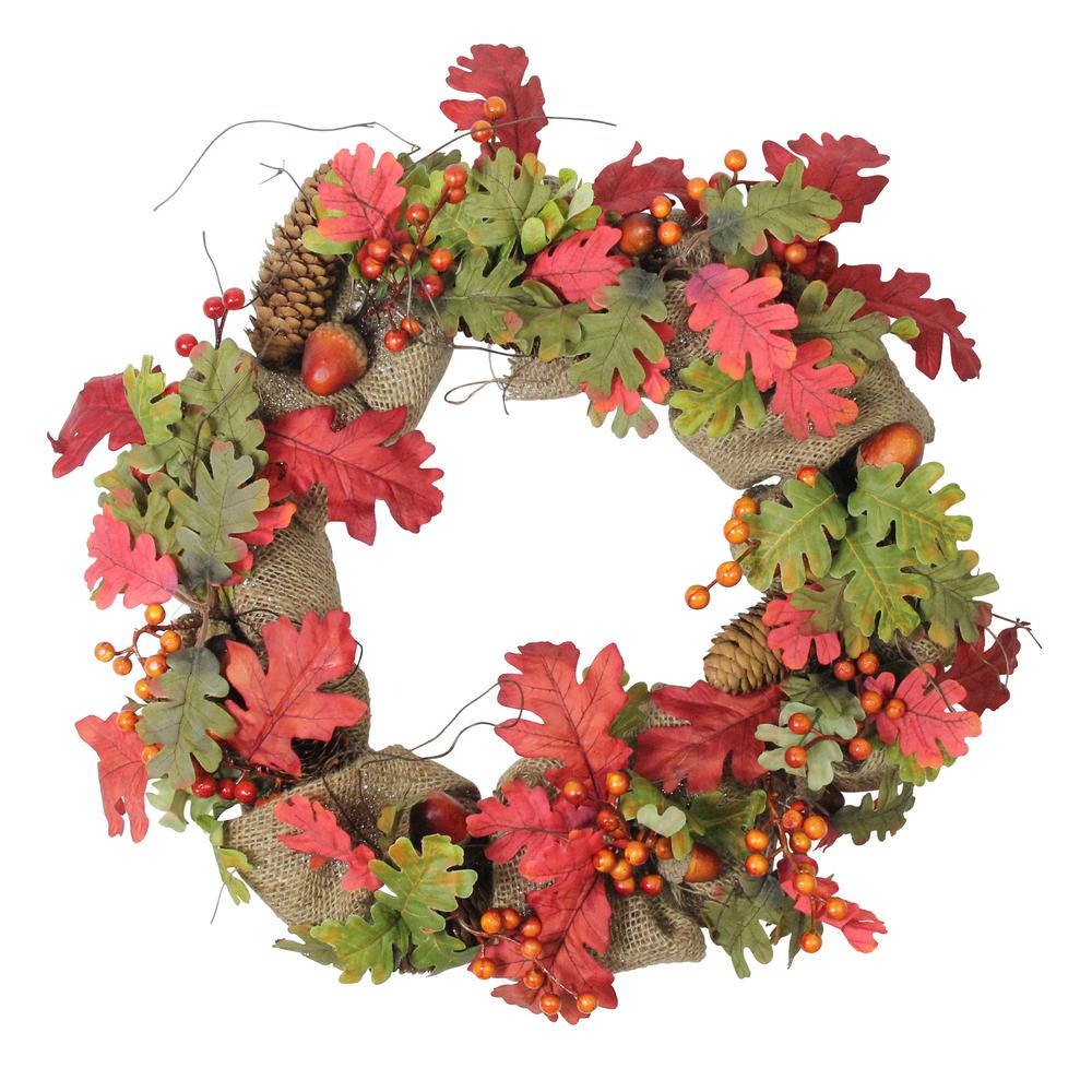 Autumn Harvest Acorn Berry and Burlap Rustic Thanksgiving Wreath  18-Inch. Picture 1