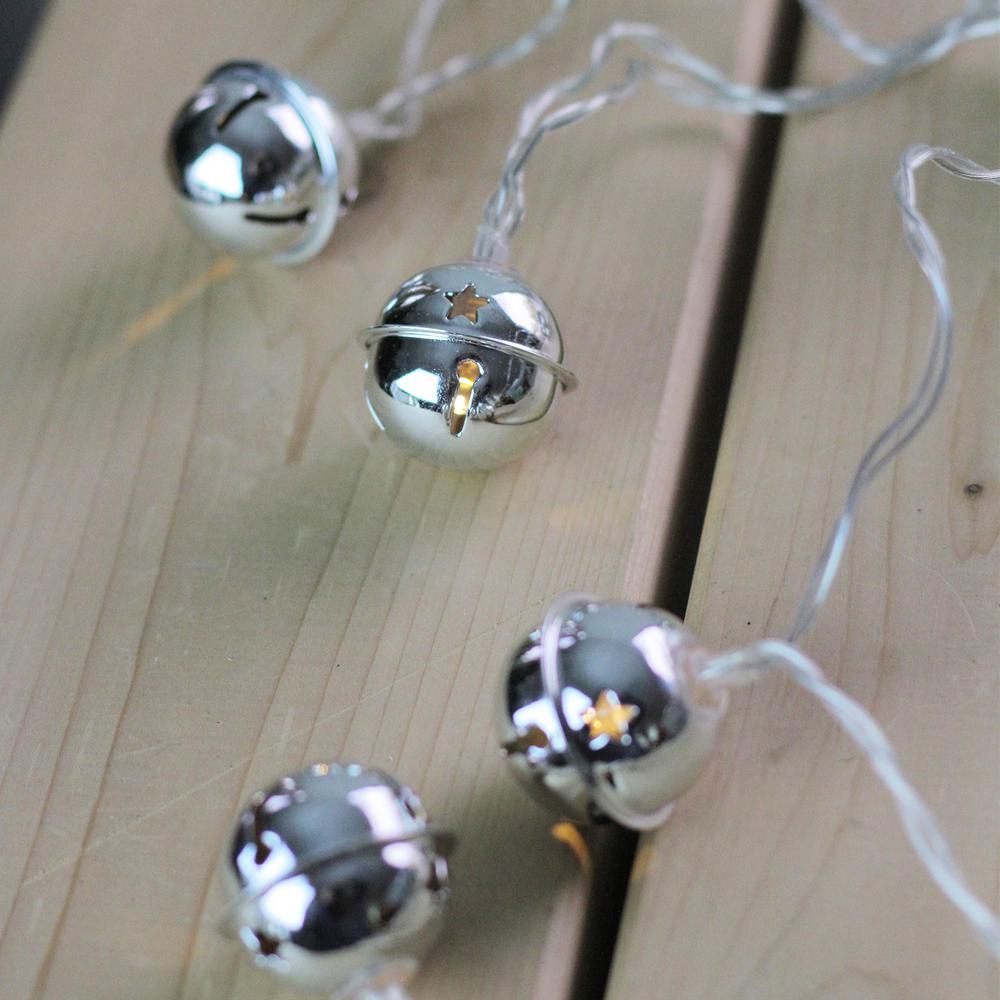 8 White LED Jingle Bell Novelty Christmas Lights - 3 ft Clear Wire. Picture 2