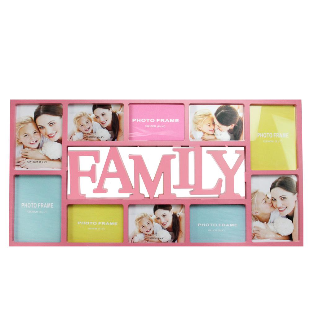 28.75" Pink and White 'Family' Hanging Rectangular Photo Frame. Picture 1