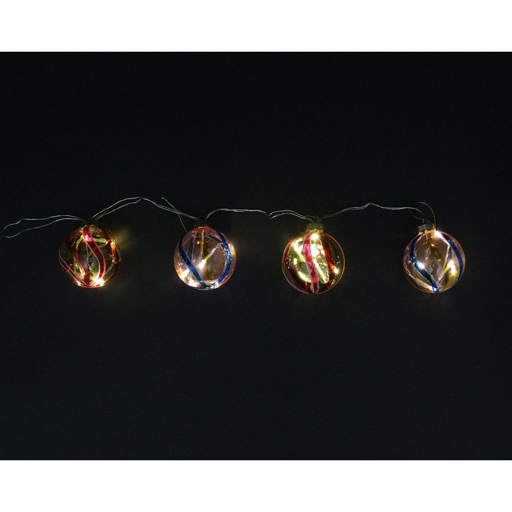 4ct Pink and Red LED Lighted Swirl Glass Christmas Ball Ornaments 3.25" (82mm). Picture 2