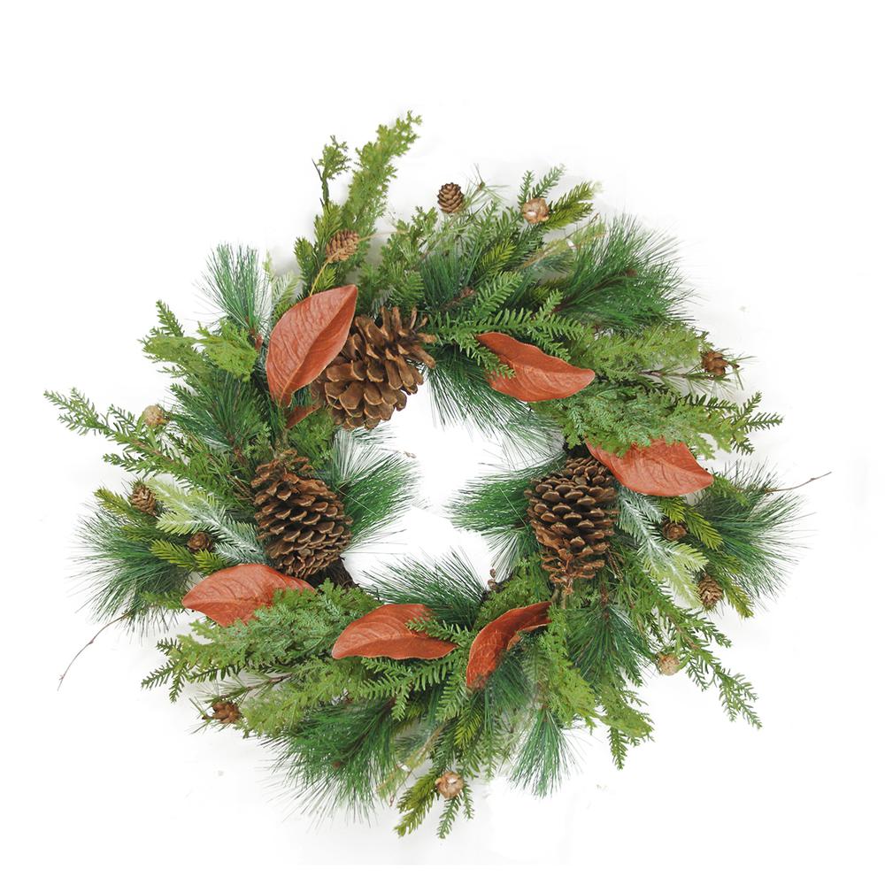 Mixed Pine with Red Leaves and Pine Cones Artificial Christmas Wreath - 26-Inch  Unlit. Picture 1