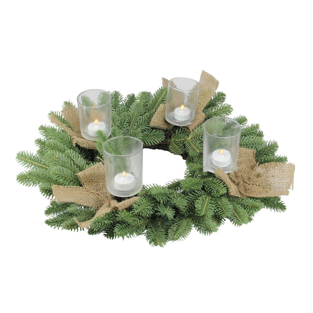 Green and Brown Pine Artificial Christmas Wreath with Candle Holder - 21-Inch  Unlit. Picture 2